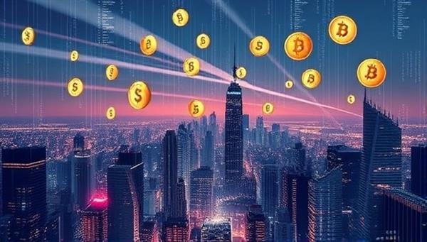 An intriguing visual of a futuristic cityscape with digital currency symbols floating in the sky, surrounded by data streams and complex algorithms, representing the dynamic and innovative nature of cryptocurrency investing, set against a backdrop of a blockchain network for added sophistication.