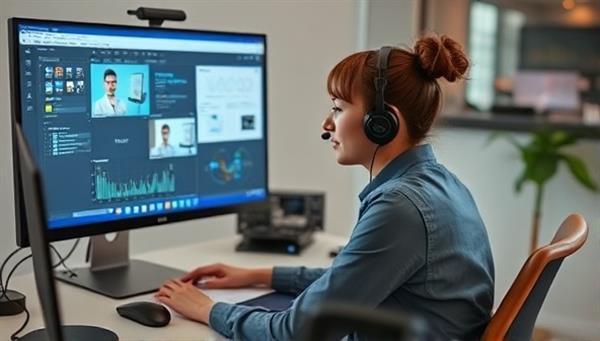 An image of a virtual assistant working on a computer with telecommunication-related software interfaces on the screen, showcasing efficiency and professionalism in assisting clients remotely.