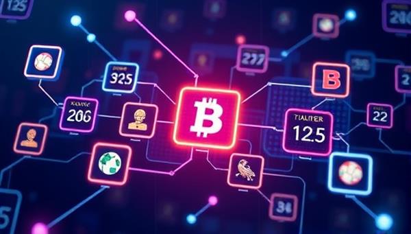 A digital illustration of interconnected blocks representing blockchain technology, with sports symbols and betting odds integrated into the design, symbolizing transparency and security in online betting.