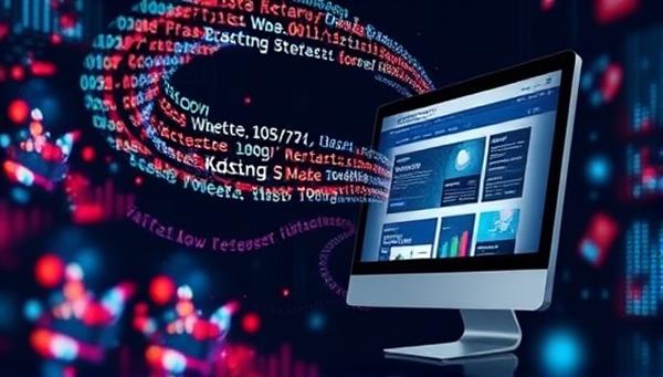 An artistic representation of data streams flowing into a computer screen, transforming into a customized website design tailored to the user