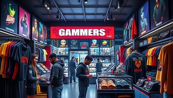 An eye-catching visual of a vibrant and interactive gaming merchandise pop-up store filled with unique collectibles, apparel, and accessories, showcasing gaming fans exploring the limited edition products and engaging in the shopping experience, capturing the excitement and exclusivity of the pop-up store concept.