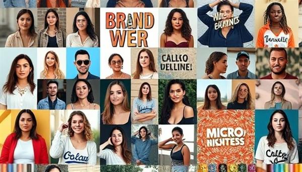An engaging social media feed displaying diverse micro-influencers collaborating with brands, showcasing authentic content creation and audience engagement, highlighting the marketplace