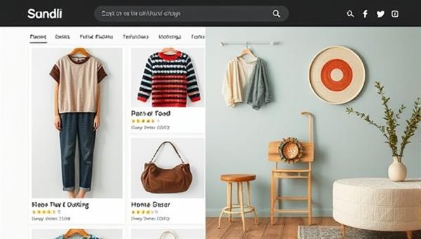 An engaging online platform interface showcasing a variety of stylish thrifted clothing items, accessories, and home decor, with user reviews and ratings visible to create a sense of community and trust among users.