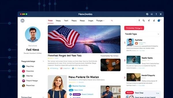 An AI-powered news feed interface displaying a user profile with personalized news categories, trending topics, and recommended articles, creating a visually appealing and user-friendly experience that showcases the customization capabilities of NewsGenie