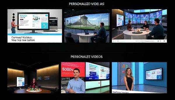 A dynamic video storyboard showcasing different personalized video ad scenes, including a customized product demonstration, a personalized message from a brand spokesperson, and interactive elements, illustrating the versatility and impact of personalized video ads.