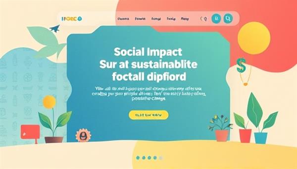 An artistic portrayal of a website interface incorporating elements of social impact and sustainability, featuring vibrant colors, symbolic icons, and impactful visuals that convey the mission and values of Impactful Designs Co. in creating purpose-driven web solutions for positive change.