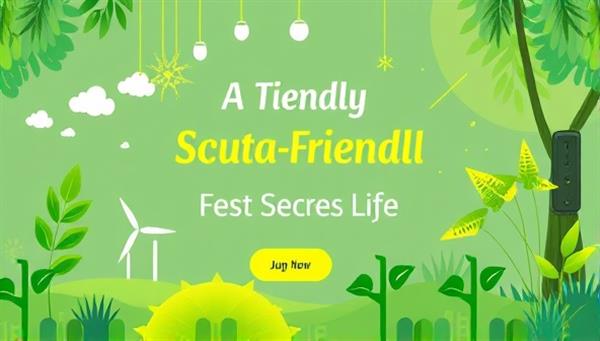 An illustration of a digital ad campaign promoting a sustainable lifestyle, featuring vibrant green colors, renewable energy symbols, and eco-friendly messaging, conveying the concept of eco-friendly digital advertising solutions.