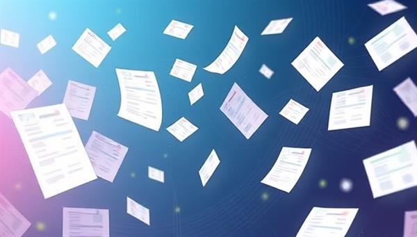 An animated depiction of invoices flowing seamlessly into a digital system, where AI technology processes and categorizes them with precision and speed, illustrating the efficiency and automation provided by InvoiceGenius Automation to subscribers.