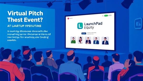An engaging graphic featuring a virtual pitch event on the LaunchPad Equity platform, with startup founders presenting their innovative ideas to a diverse panel of investors, fostering a dynamic and collaborative ecosystem for startup funding and growth opportunities.
