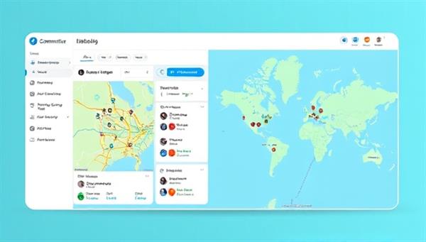A digital platform interface showcasing a user-friendly carpooling network with interactive maps, user profiles, and real-time ride-sharing options, highlighting the convenience and sustainability of the CommuniDrive service.