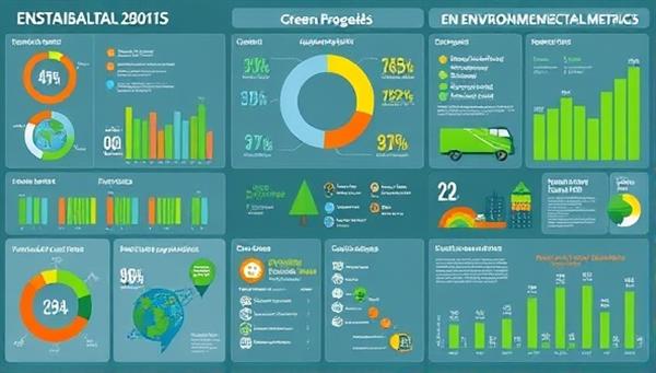 An immersive infographic displaying key sustainability metrics and environmental impact data, with vibrant visuals depicting renewable energy sources, carbon footprint reductions, and sustainable practices, symbolizing eco-friendly governance and green progress.