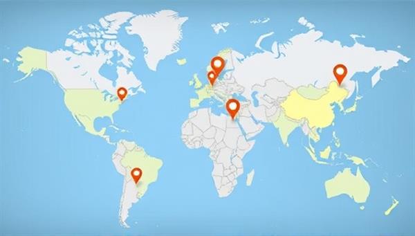 An interactive map display showing targeted mobile ads appearing on users