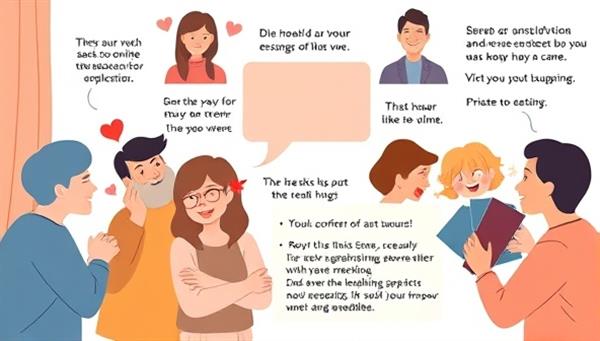 An online support group meeting with diverse participants sharing their experiences and offering virtual hugs and encouragement, creating a sense of community and emotional connection in a digital space.