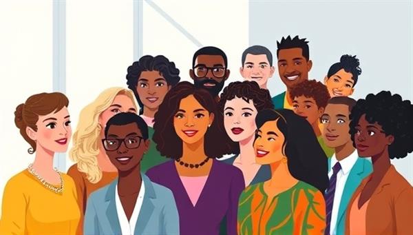 An inclusive and vibrant digital illustration showcasing a diverse group of professionals from various backgrounds and identities coming together in a collaborative and supportive environment, representing the essence of DiverseTalent Connect