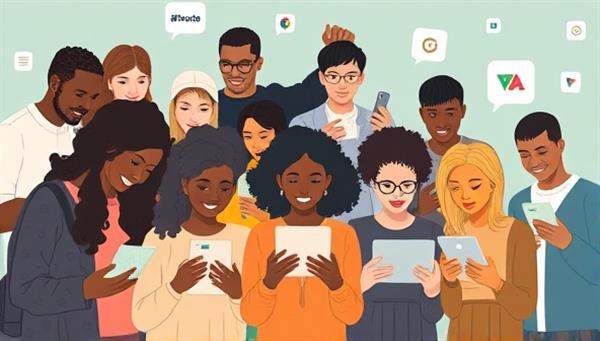 An artistic representation of a diverse group of individuals engaging with a digital platform, each person interacting with different investment opportunities on their devices, symbolizing the accessibility and inclusivity of micro-investing through TinyFund Connect.