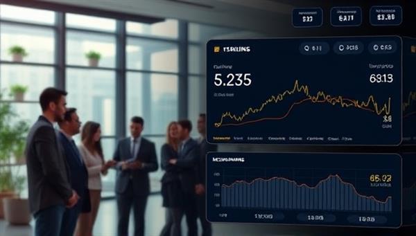A sleek and modern digital interface displaying real-time cryptocurrency prices and investment recommendations, with a diverse group of individuals engaging in discussions and analysis in the background, symbolizing collaboration and innovation in finance.