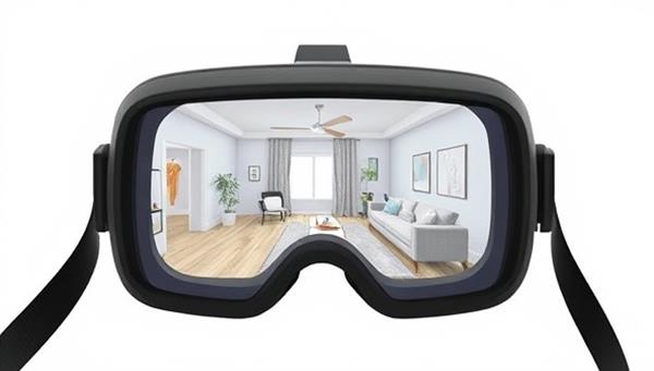 An AR headset displaying a virtual renovation simulation of a room, with digital furniture overlays and design options, illustrating the cutting-edge technology and immersive experience offered by the consultancy.