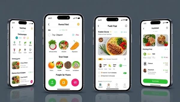 An innovative app interface showcasing personalized meal suggestions based on user preferences and health goals, with interactive features for tracking nutritional intake and generating grocery lists, illustrating convenience and health optimization.