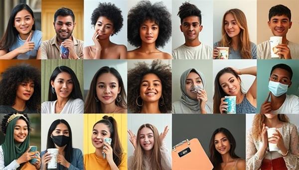 An engaging collage of diverse micro-influencers showcasing their unique content styles, accompanied by branded products, symbolizing the authentic and relatable nature of micro-influencer ad campaigns.