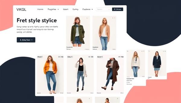 A sleek, modern website interface displaying virtual styling options with various clothing items, accessories, and color palettes, reflecting a trendy and personalized fashion experience.
