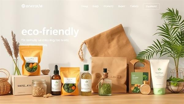 An online marketplace homepage featuring a selection of eco-friendly products displayed in a visually appealing layout, with earthy tones and nature-inspired elements, conveying the essence of sustainable living and conscious consumerism.