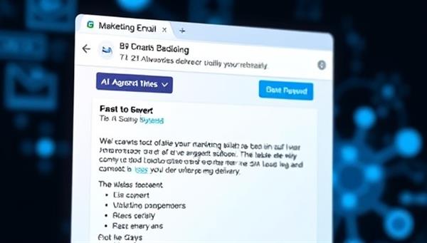 An email inbox screen displaying personalized marketing emails with customized subject lines and content based on recipient preferences, alongside AI algorithms optimizing the email delivery process, highlighting the platform