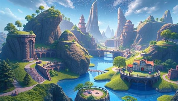 An immersive digital landscape depicting students navigating through educational challenges, collecting points, and unlocking achievements in a visually stimulating and captivating virtual world that blends gaming and learning seamlessly.