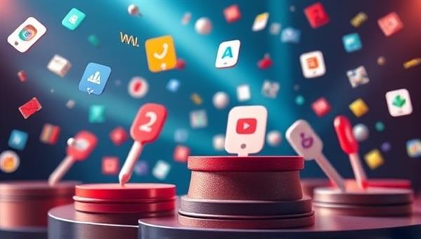 An artistic representation of a digital ad auction setting, with niche market icons and bidding paddles floating in a virtual space, symbolizing the dynamic and competitive nature of targeted advertising through AdBid Niche.