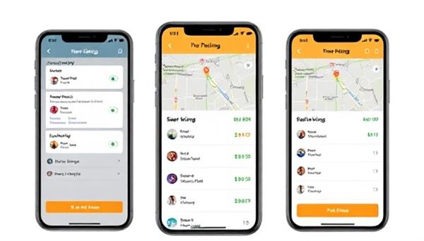 An interactive ParkSmart Pro app screenshot showcasing real-time parking availability, pricing options, and a user-friendly interface, highlighting convenience and efficiency for drivers seeking parking solutions.