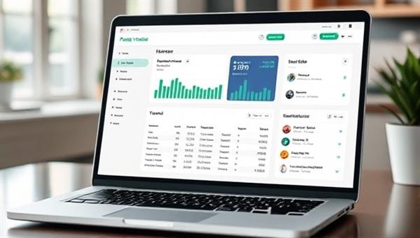 An intuitive property management dashboard on a laptop screen, showing rental property listings, financial summaries, and tenant communication tools, conveying simplicity and efficiency in property management.