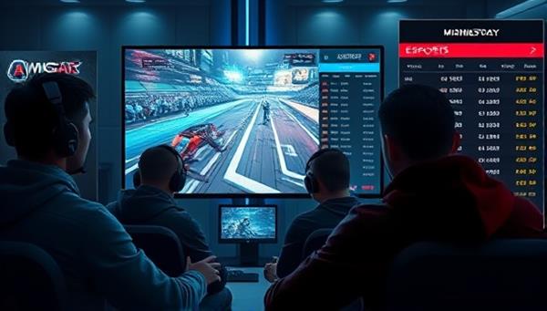 An engaging image of a group of gamers gathered around a screen displaying an intense eSports match, with betting odds and analysis visible on the side, capturing the excitement and competitive spirit of eSports betting.