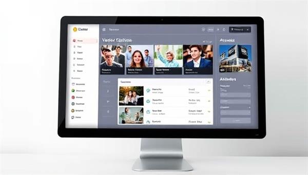 A sleek and modern virtual event planning dashboard on a computer screen, featuring a variety of event themes, vendor options, and attendee registration forms, symbolizing convenience and sophistication.