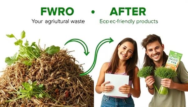 An engaging visual featuring a before-and-after transformation of agricultural waste into compost and eco-friendly products, with smiling subscribers showcasing their upcycled creations, symbolizing the journey from waste to valuable resources through EcoCycle Harvests.