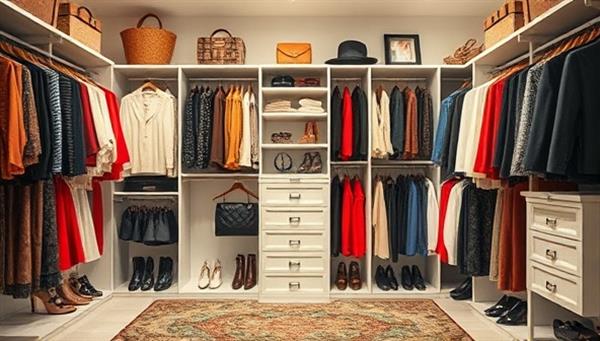 A stylish and organized closet space filled with curated clothing collections, accessories, and fashion items, reflecting the personalized and exclusive wardrobe storage service offered by ClosetCare Club to fashion enthusiasts and professionals seeking convenient style solutions.