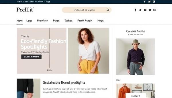 An aesthetically pleasing fashion blog layout featuring eco-friendly fashion tips, sustainable brand spotlights, and curated product showcases, reflecting the ethos of the sustainable fashion blog and marketplace.