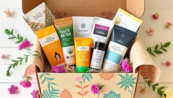 An artistic box overflowing with vibrant health and wellness products like herbal teas, yoga gear, organic skincare items, and motivational cards, exuding a sense of self-care and vitality.