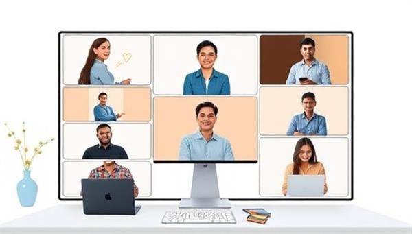 A virtual skill development bootcamp setup with professionals attending online workshops, networking sessions, and career coaching sessions, symbolizing career growth, skill enhancement, and educational empowerment facilitated by SkillForge Online