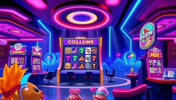 An artistic rendering of a virtual casino game featuring vibrant colors, interactive gameplay elements, and animated characters, illustrating the immersive and visually appealing experience designed by PixelJackpot Studios.