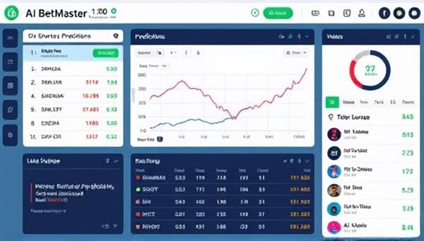 An AI algorithm interface on AI BetMaster displaying real-time sports betting predictions, statistical analysis, and personalized recommendations for users, emphasizing the data-driven approach and accuracy of the platform.