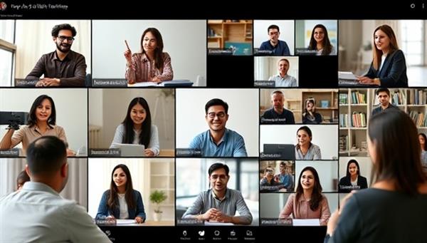 An interactive virtual classroom setting with diverse participants engaging in a soft skills training session, showcasing the dynamic and engaging learning environment of the online platform.