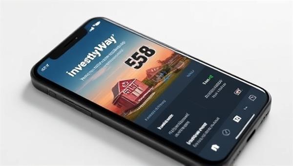 A smartphone screen displaying the InvestMyWay app interface with sleek design and intuitive navigation, showing real-time property investment updates and personalized investment recommendations for millennials.