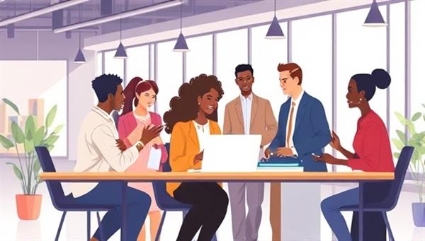 An inclusive workplace illustration featuring diverse employees collaborating in a modern office setting, symbolizing the positive impact of inclusive hiring practices on team dynamics and innovation.