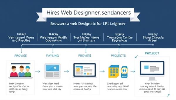An engaging infographic depicting the seamless process of hiring a web designer through DesignLancer, from browsing profiles to project completion, highlighting the platform