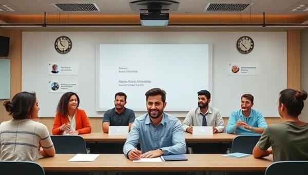 A virtual classroom setting with diverse avatars representing different nationalities engaged in lively language discussions, creating a dynamic and inclusive learning environment.
