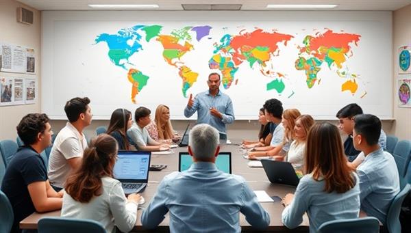 An engaging virtual classroom setting with diverse avatars representing students from different cultural backgrounds, interacting in real-time with a dynamic language instructor, surrounded by digital language learning resources and colorful world maps, fostering a sense of global connection and language exploration.