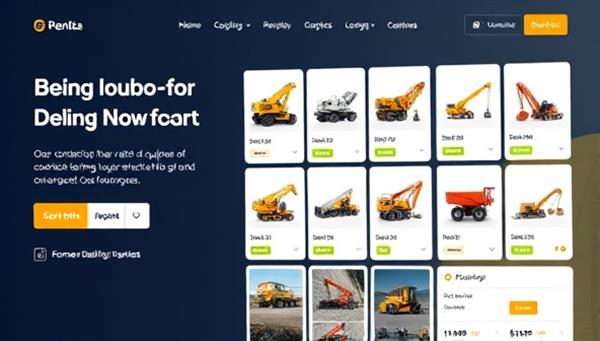 An online platform interface showcasing a variety of construction equipment available for rent, with detailed descriptions, pricing options, and real-time availability status, offering a seamless and efficient rental experience for construction professionals.