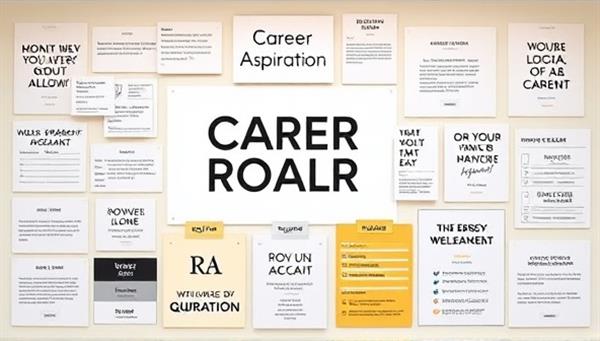 An inspiring digital vision board filled with career aspirations, growth milestones, and success quotes, creating a motivational and goal-oriented atmosphere for individuals seeking career coaching and guidance in a virtual setting.