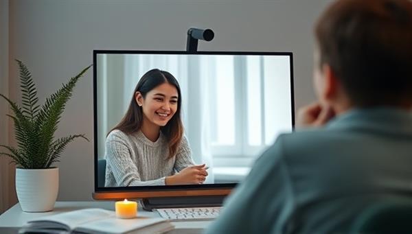 A virtual mental health therapy session showcasing a therapist providing support and guidance to a client through a video call, surrounded by calming and soothing visuals, creating a safe and therapeutic virtual therapy environment.