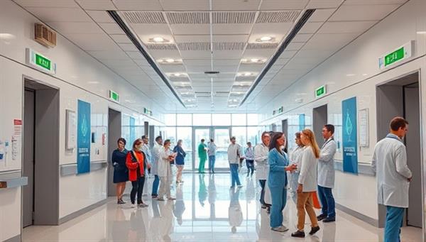 An image showcasing a serene and modern hospital abroad, with a diverse team of medical professionals welcoming international patients, highlighting the quality and comfort of medical tourism destinations.