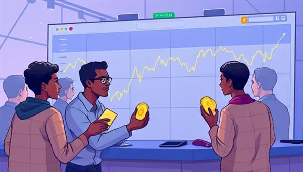 An illustration of a diverse group of users from developing countries engaging in digital currency trading on a user-friendly exchange platform, highlighting financial empowerment and inclusion through cryptocurrency.